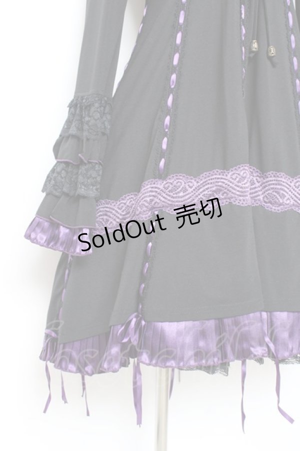 画像5: Ozz oneste / 姫袖裾プリーツサテンリボンワンピース  黒×紫 Y-25-11-05-133-OO-OP-SZ-ZY (5)