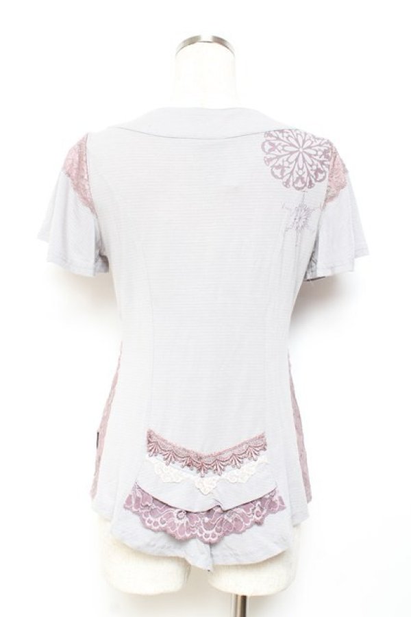 画像2: Ozz oneste / 刺繍入りフロントレーストップス  グレー Y-25-11-05-139-OO-TO-SZ-OS (2)