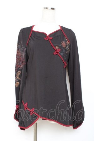 画像: Ozz oneste / 和刺繍チャイナボタントップス  黒 Y-25-11-05-142-OO-TO-SZ-ZY