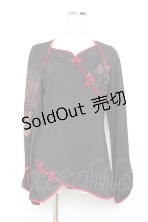 画像: Ozz oneste / 和刺繍チャイナボタントップス  黒 Y-25-11-05-142-OO-TO-SZ-ZY