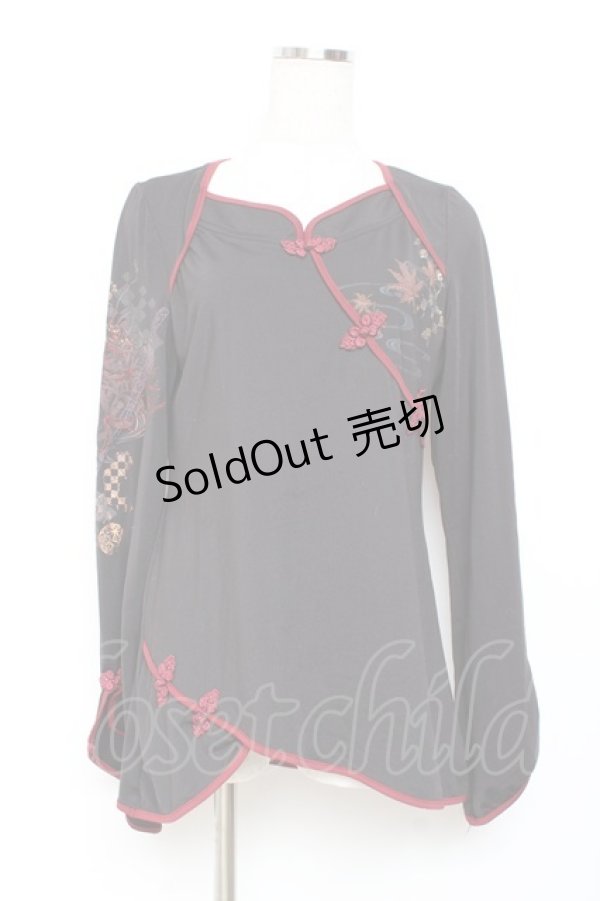 画像1: Ozz oneste / 和刺繍チャイナボタントップス  黒 Y-25-11-05-142-OO-TO-SZ-ZY (1)