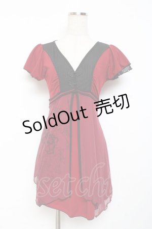 画像: Ozz oneste / メッシュ重ねチャイナチュニック  赤 Y-25-11-05-144-OO-OP-SZ-ZY