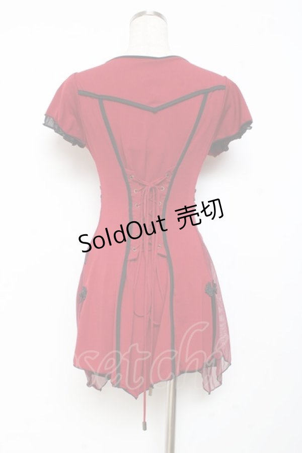 画像2: Ozz oneste / メッシュ重ねチャイナチュニック  赤 Y-25-11-05-144-OO-OP-SZ-ZY (2)