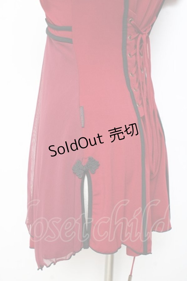 画像3: Ozz oneste / メッシュ重ねチャイナチュニック  赤 Y-25-11-05-144-OO-OP-SZ-ZY (3)