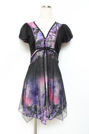 画像: Ozz oneste / ドットチュール重ね総柄チュニック  黒×紫 Y-25-11-05-145-OO-TO-SZ-ZY