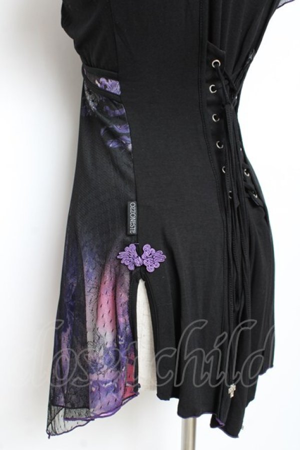 画像3: Ozz oneste / ドットチュール重ね総柄チュニック  黒×紫 Y-25-11-05-145-OO-TO-SZ-ZY (3)