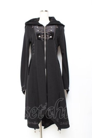 画像: Ozz oneste / 薔薇刺繍イレギュラーヘムパーカー  黒 Y-25-11-05-148-OO-JA-SZ-ZY