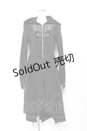 画像: Ozz oneste / 薔薇刺繍イレギュラーヘムパーカー  黒 Y-25-11-05-148-OO-JA-SZ-ZY