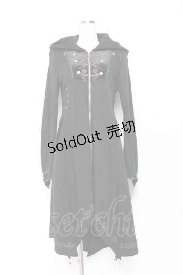 画像1: Ozz oneste / 薔薇刺繍イレギュラーヘムパーカー  黒 Y-25-11-05-148-OO-JA-SZ-ZY (1)