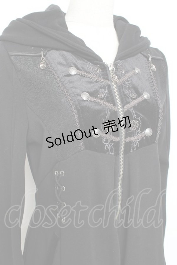 画像4: Ozz oneste / 薔薇刺繍イレギュラーヘムパーカー  黒 Y-25-11-05-148-OO-JA-SZ-ZY (4)