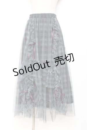 画像: axes femme / ドロストチェックチュールスカート F グレー Y-25-11-05-159-AX-SK-SZ-ZY