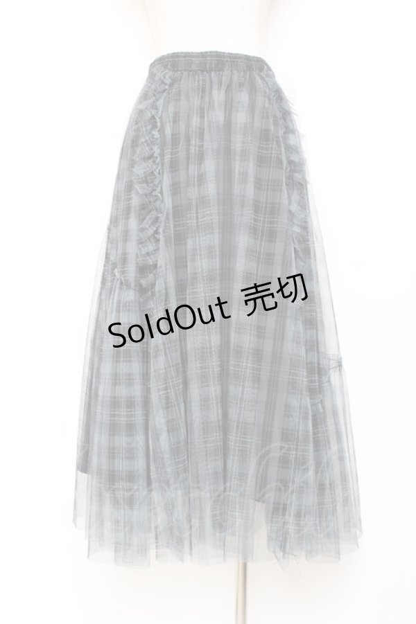 画像2: axes femme / ドロストチェックチュールスカート F グレー Y-25-11-05-159-AX-SK-SZ-ZY (2)