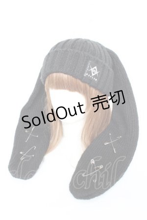 画像: REFLEM / 安全ピン付きうさ耳ニットキャップ F ブラック Y-25-11-05-036-PU-AC-SZ-ZY