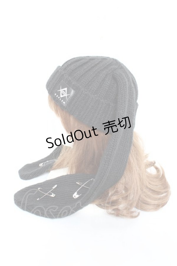 画像2: REFLEM / 安全ピン付きうさ耳ニットキャップ F ブラック Y-25-11-05-036-PU-AC-SZ-ZY (2)