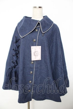 画像: metamorphose / アシメトリーレースアップマント プラスイサイズ ネイビー Y-25-11-06-072-ME-JA-SZ-ZY