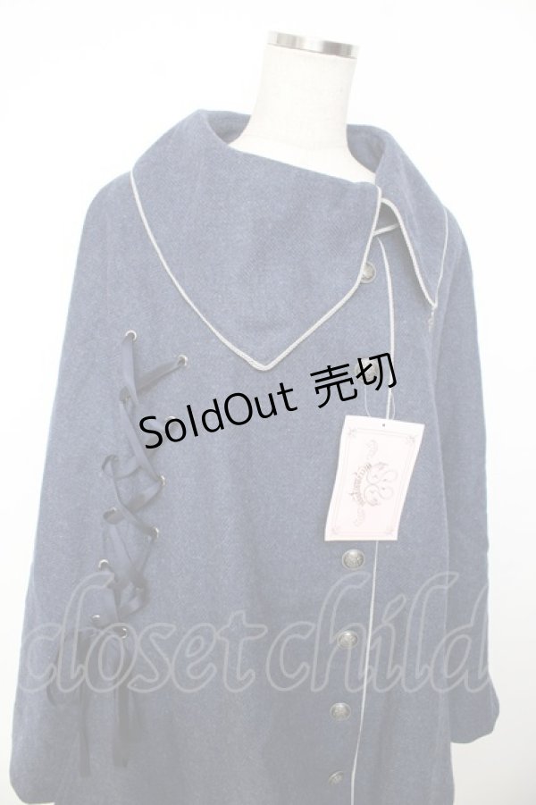 画像3: metamorphose / アシメトリーレースアップマント プラスイサイズ ネイビー Y-25-11-06-072-ME-JA-SZ-ZY (3)