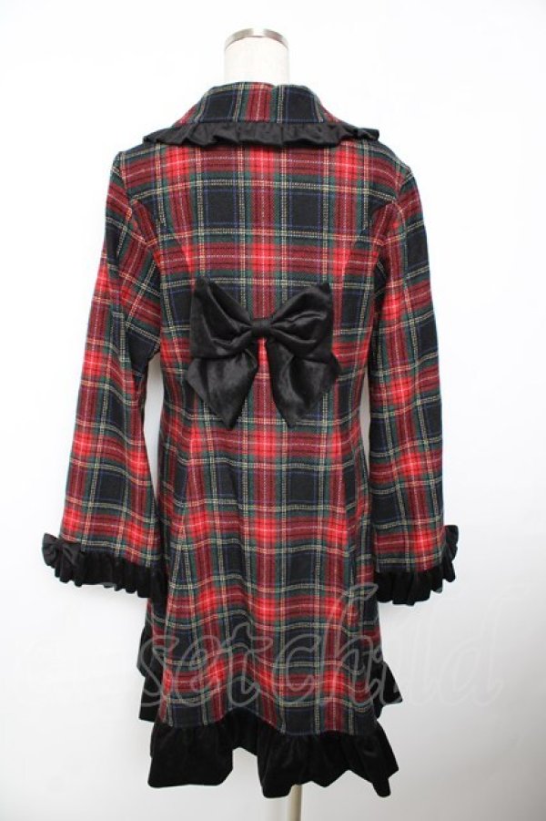 画像2: Heart E / リボンとタータンのフレアフリルコート 9号 黒×赤 Y-25-11-06-073-LO-CO-SZ-ZY (2)