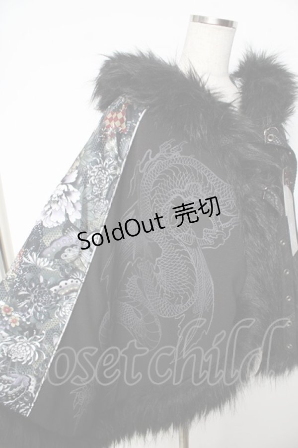画像3: Qutie Frash / 和柄切り替えポンチョ  黒 Y-25-11-06-090-QU-CO-SZ-ZY (3)