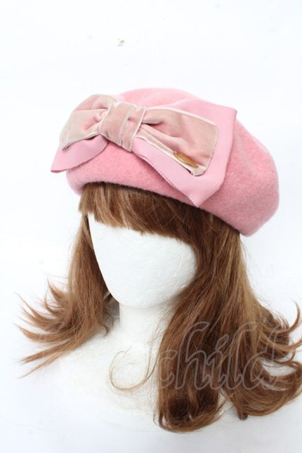 画像1: Leur Getter / ダブルリボン付ベレー  ピンク Y-25-11-06-011-LU-AC-SZ-ZY (1)