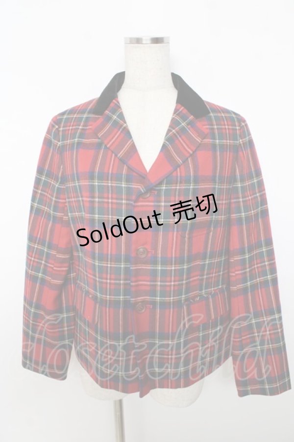 画像1: Jane Marple Dans Le Salon / ウールタータンのカーナビージャケット M レッド Y-25-11-06-103-JM-JA-SZ-ZY (1)