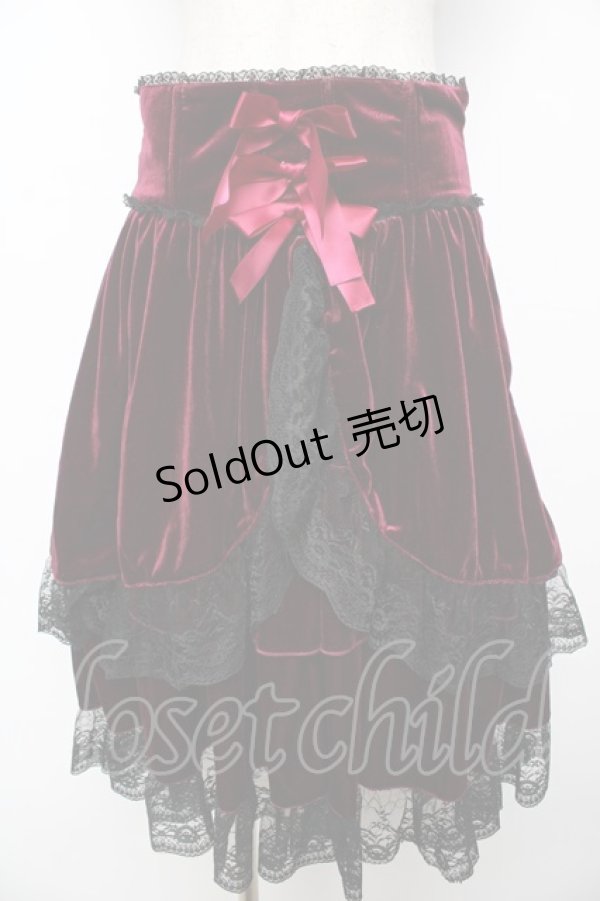 画像1: metamorphose / コルセット風ハイウエストスカート（ベロア）  ワイン Y-25-11-06-135-ME-SK-SZ-ZY (1)