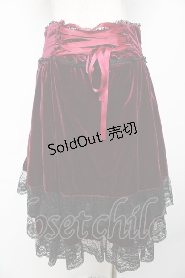 画像2: metamorphose / コルセット風ハイウエストスカート（ベロア）  ワイン Y-25-11-06-135-ME-SK-SZ-ZY (2)
