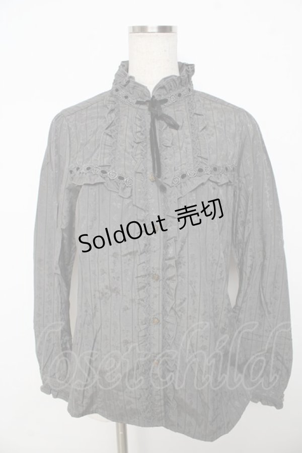 画像1: axes femme /ストライプJQブラウス L グレー Y-25-11-06-029-AX-BL-SZ-ZY (1)