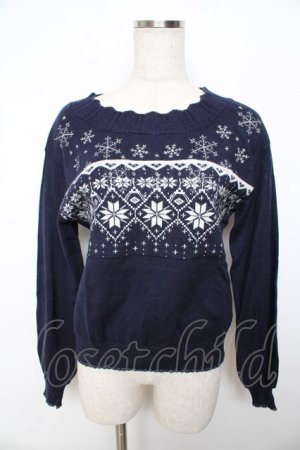 画像: axes femme / スノー刺繍ニットプルオーバー M 紺 Y-25-11-06-032-AX-TO-SZ-ZY