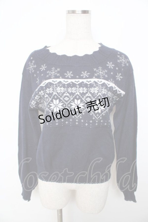 画像1: axes femme / スノー刺繍ニットプルオーバー M 紺 Y-25-11-06-032-AX-TO-SZ-ZY (1)