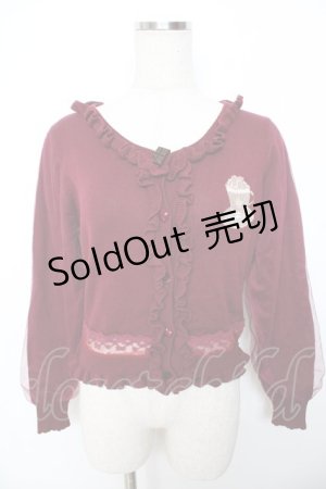 画像: LIZ LISA / チュールレイヤード袖カーディガン  ワイン Y-25-11-06-039-LO-SK-AS-ZY