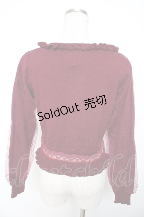 画像2: LIZ LISA / チュールレイヤード袖カーディガン  ワイン Y-25-11-06-039-LO-SK-AS-ZY (2)