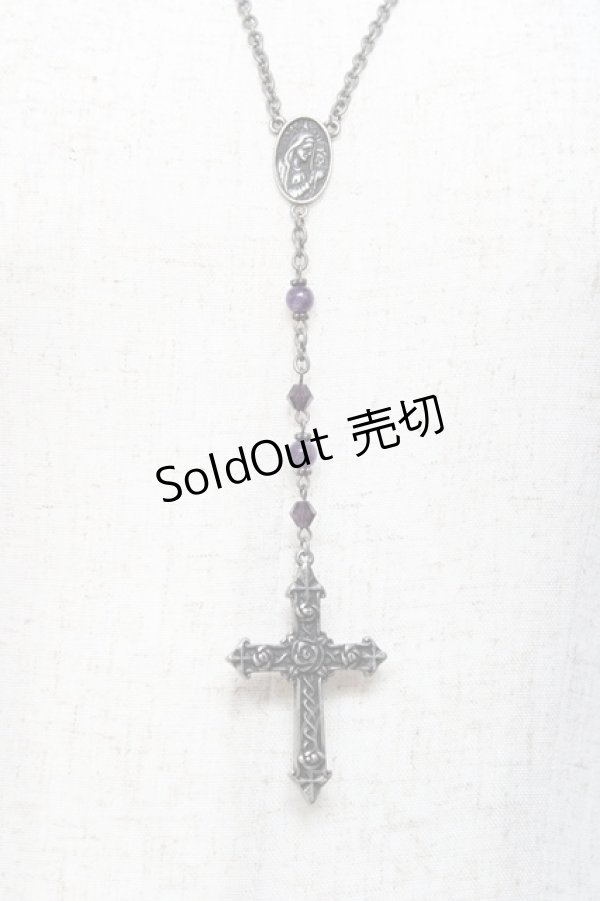 画像2: Moi-meme-Moitie / ローズ十字架ロザリオネックレス  パープル Y-25-11-09-001-MO-AC-SZ-ZY (2)