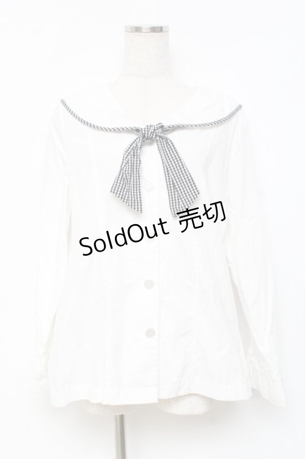 画像1: Fi.n.t / ギンガムタイ付きセーラーブラウス  白 Y-25-11-09-068-CA-BL-SZ-ZY (1)