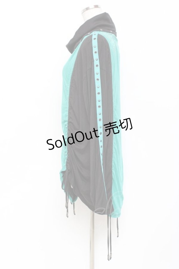 画像2: Ozz conte / サイドドロストロングトップス  黒×グリーン Y-25-11-09-078-OO-TO-SZ-ZY (2)