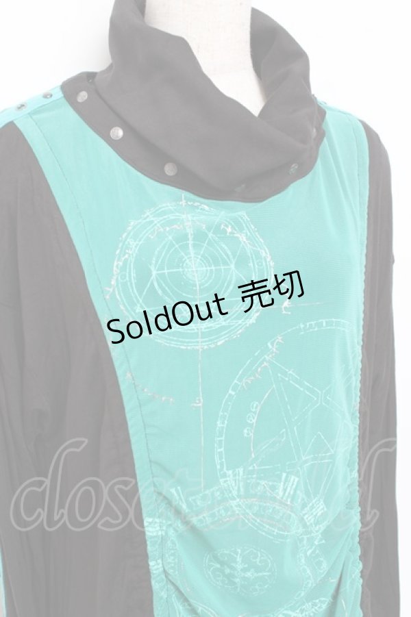 画像4: Ozz conte / サイドドロストロングトップス  黒×グリーン Y-25-11-09-078-OO-TO-SZ-ZY (4)