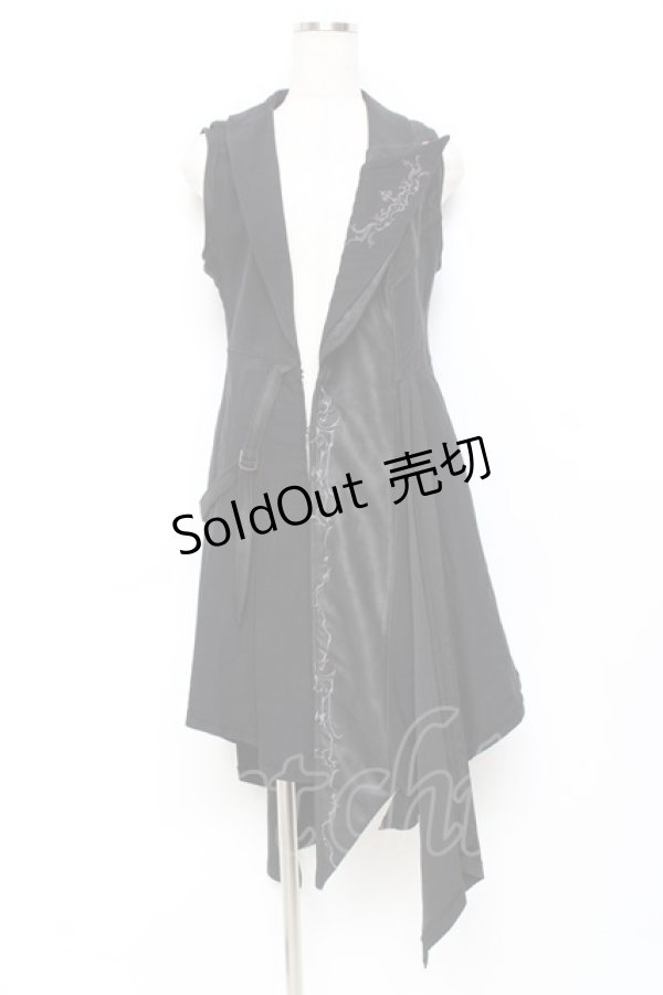 画像1: Ozz Croce / アシンメトリーロングフードベスト  黒 Y-25-11-09-085-OO-TO-SZ-ZY (1)