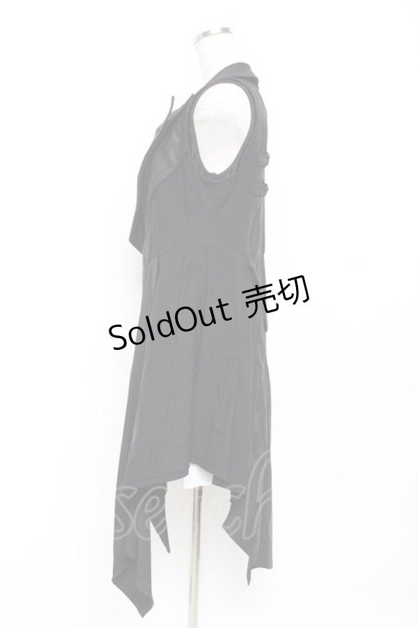 画像2: Ozz Croce / アシンメトリーロングフードベスト  黒 Y-25-11-09-085-OO-TO-SZ-ZY (2)