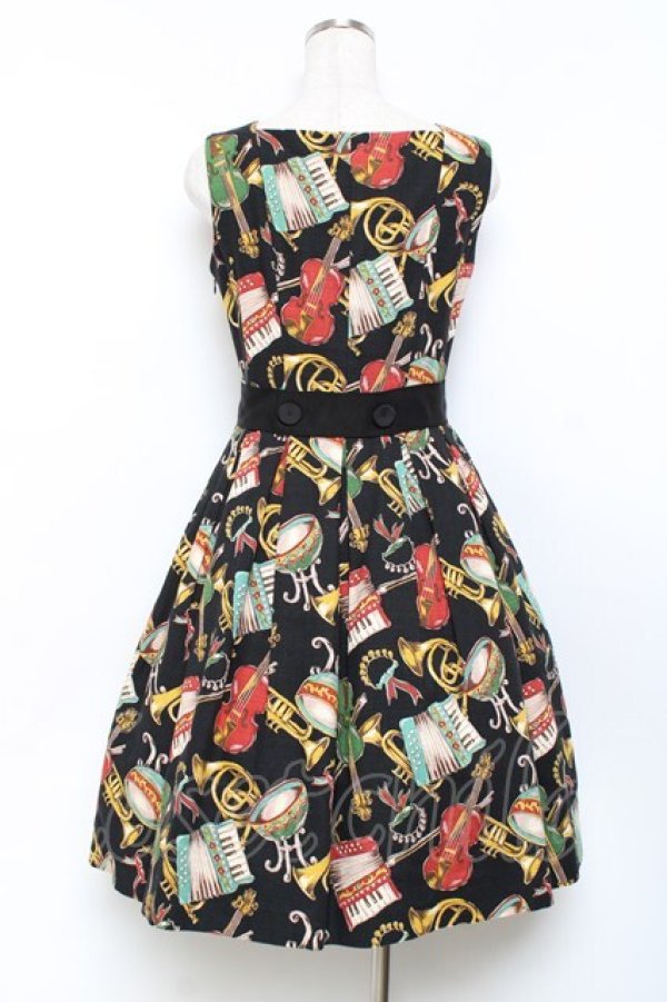Jane Marple / 楽器柄ジャンパースカート M 黒 Y-25-11-09-089-JM-OP