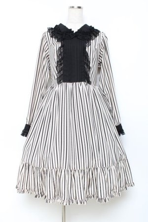 画像: Physical Drop / レース衿ワンピース  ストライプ×白黒 Y-25-11-09-093-LO-OP-SZ-ZY