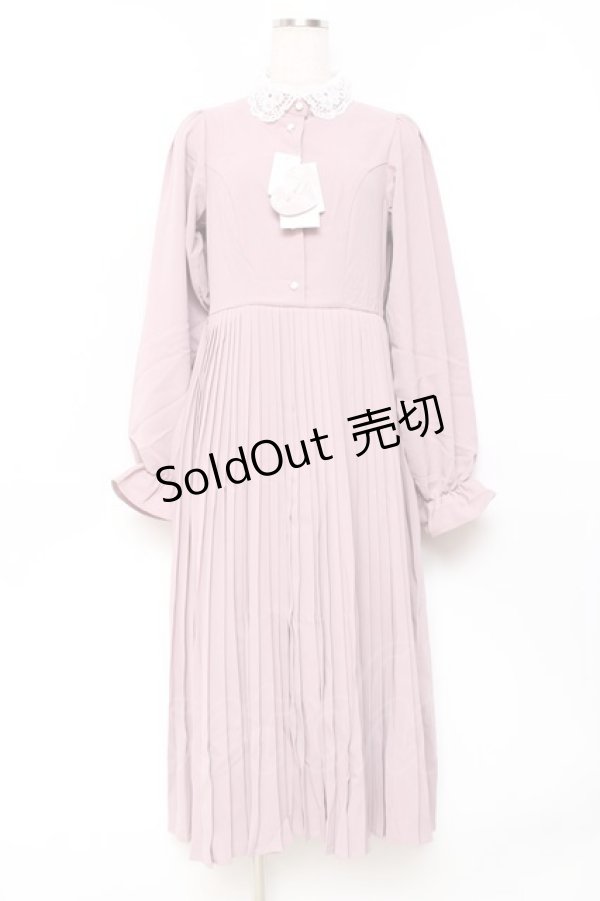 画像1: m petit by misako / レース襟プリーツワンピース  ピンク Y-25-11-09-094-LO-OP-SZ-ZY (1)