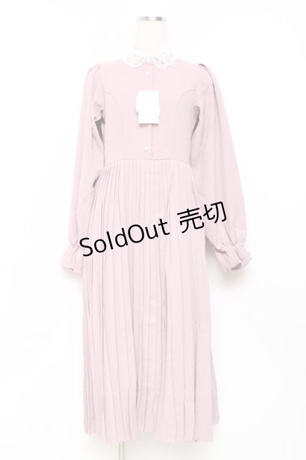 画像1: m petit by misako / レース襟プリーツワンピース  ピンク Y-25-11-09-095-LO-OP-SZ-ZY (1)