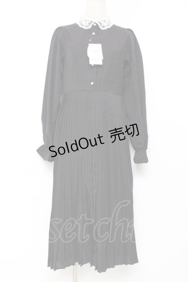 画像1: m petit by misako / レース襟プリーツワンピース  黒 Y-25-11-09-096-LO-OP-SZ-ZY (1)