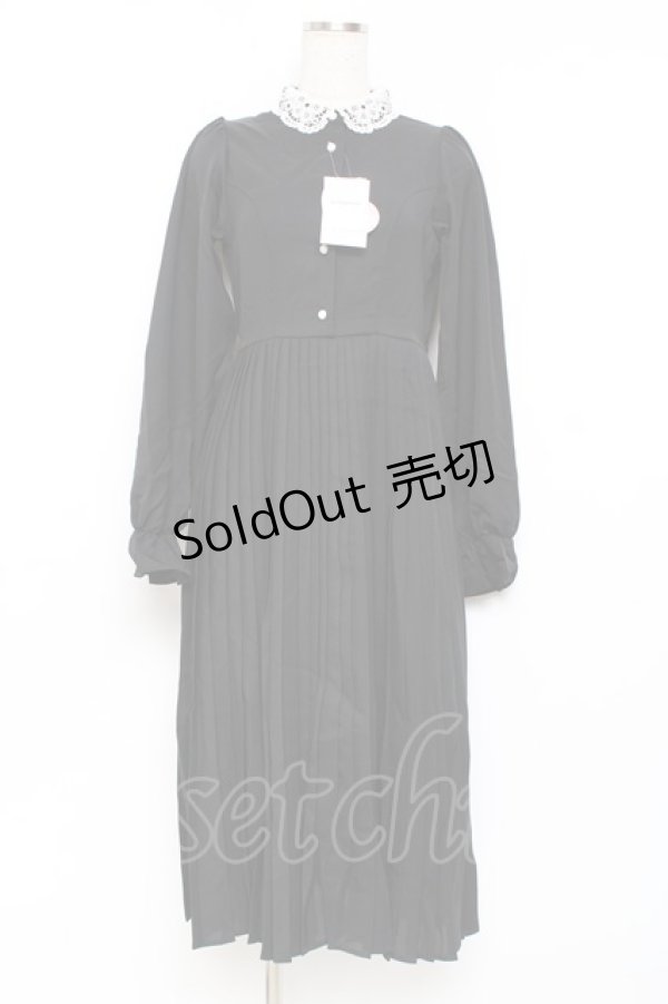 画像1: m petit by misako / レース襟プリーツワンピース  黒 Y-25-11-09-097-LO-OP-SZ-ZY (1)