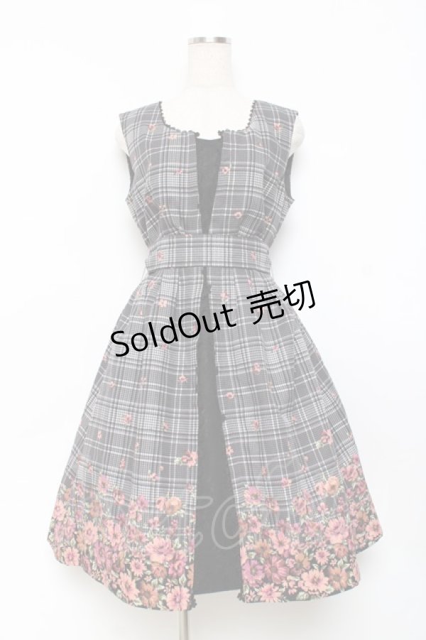 画像1: axes femme / チェック×花柄ワンピース  黒 Y-25-11-09-099-AX-OP-SZ-ZY (1)