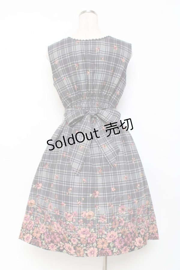 画像2: axes femme / チェック×花柄ワンピース  黒 Y-25-11-09-099-AX-OP-SZ-ZY (2)