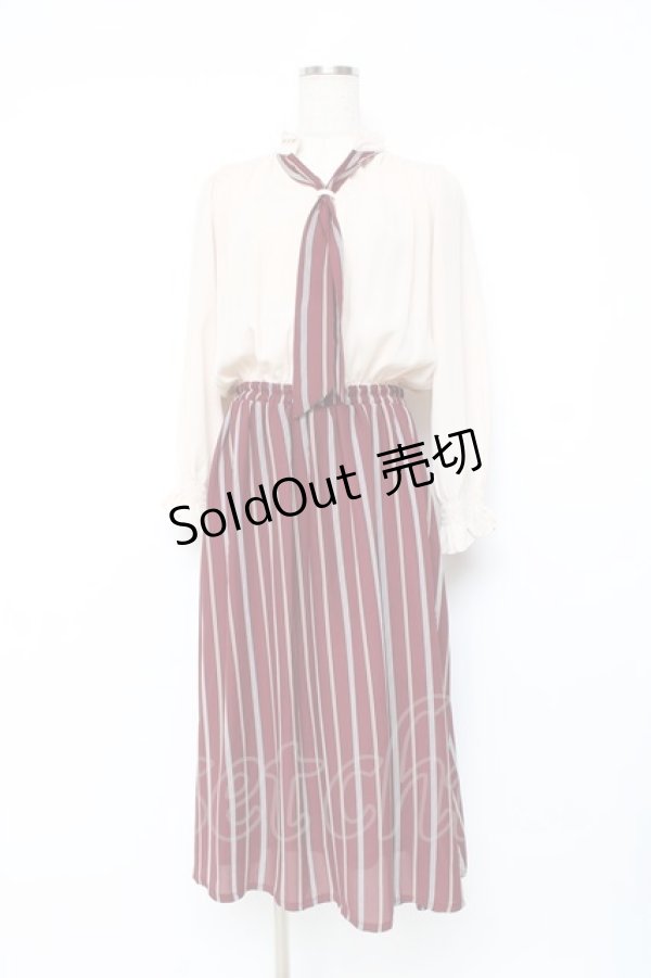 画像1: axes femme / マルチストライプドッキングワンピース M ワイン Y-25-11-09-105-AX-OP-SZ-ZY (1)