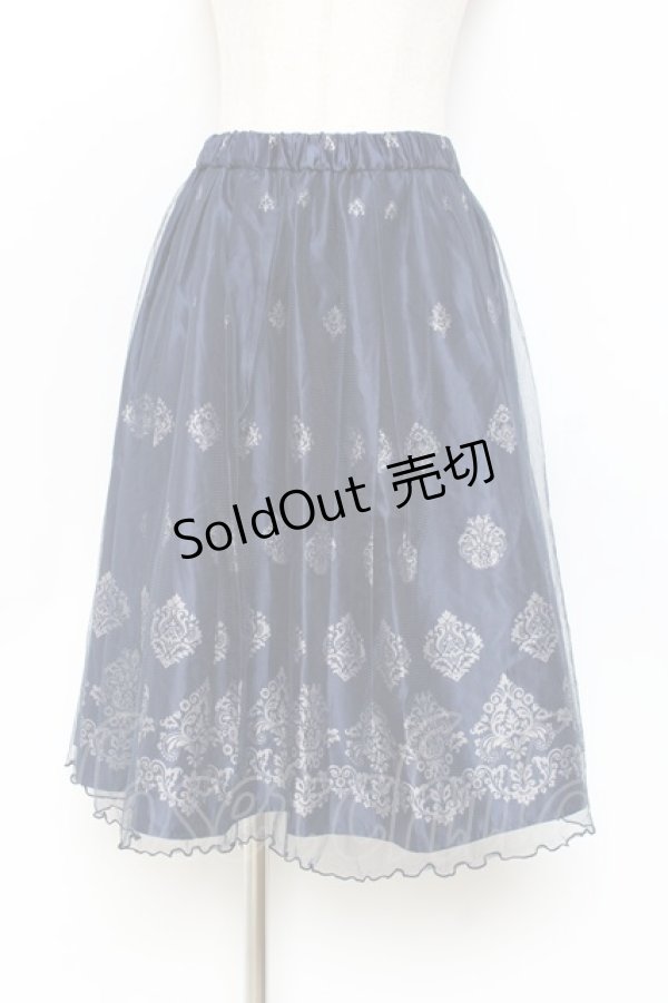 画像1: axes femme / オーナメント柄チュールスカート M 紺 Y-25-11-09-118-AX-SK-SZ-ZY (1)