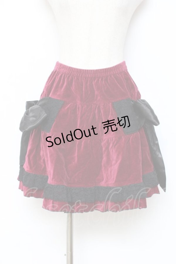 画像1: PUTUMAYO /Ｗリボン別珍スカート - ワイン Y-25-11-09-145-PT-OP-SZ-ZY (1)