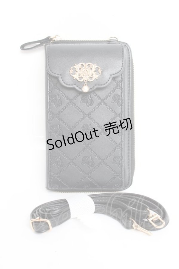 画像1: axes femme / ローズ型押しスマホポシェット  黒 Y-25-11-15-046-AX-BG-SZ-ZY (1)