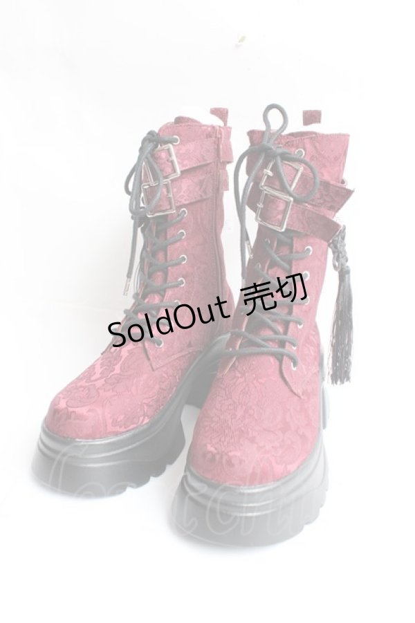 画像1: axes femme POETIQUE / チャイナ釦タンクソールブーツ L ワイン Y-25-11-15-049-AX-SH-SZ-ZY (1)